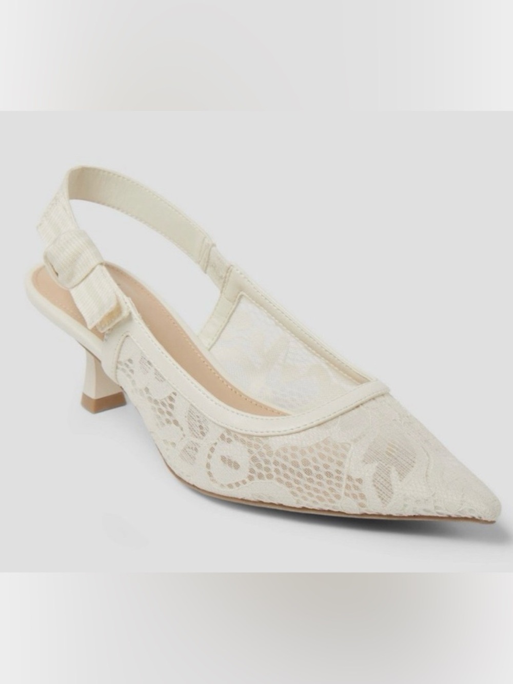 a new day Ivory Lace Pointed Slingback Heels with Bow